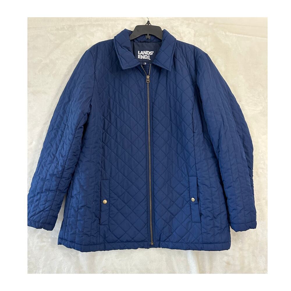 Lands' End Quilted Navy Jacket XL 18 Chore Zip Utility Outdoors
